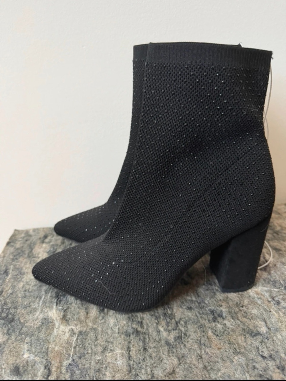 Altar'd State Black Sparkle Knit Sock Booties with Block Heel